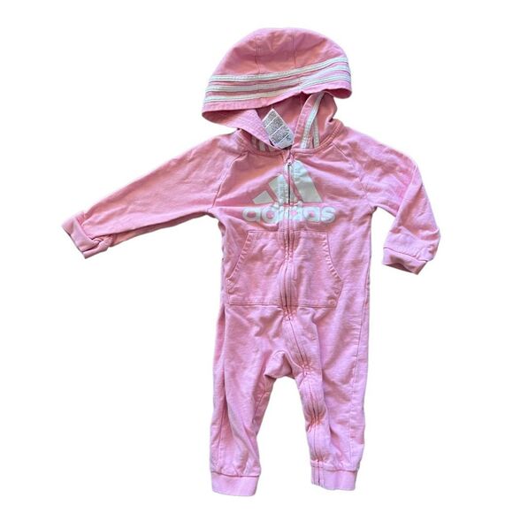 Baby Girls Adidas Coverall Three Stripe Romper - Sz 12 mo - Picture 2 of 2